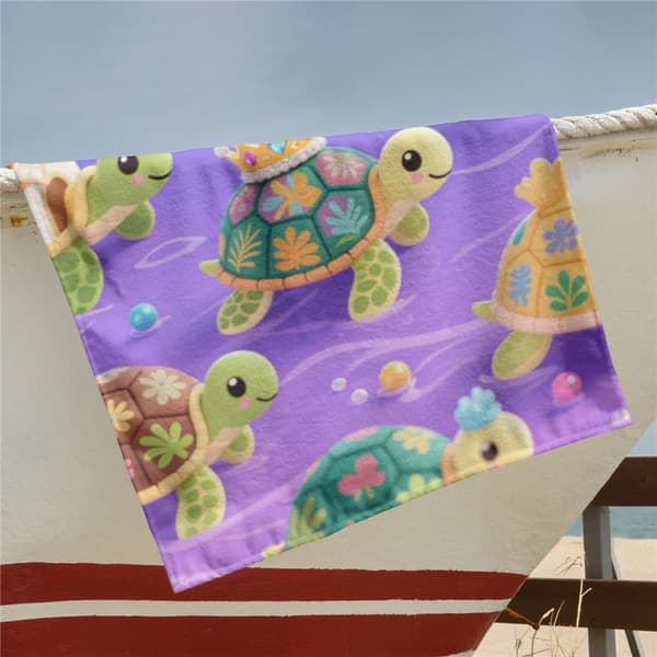 OBOSOE Strandhandduk 70x140cm - Küssliche Schildkröten mit Kronen - Badhandduk Reisehandduk
