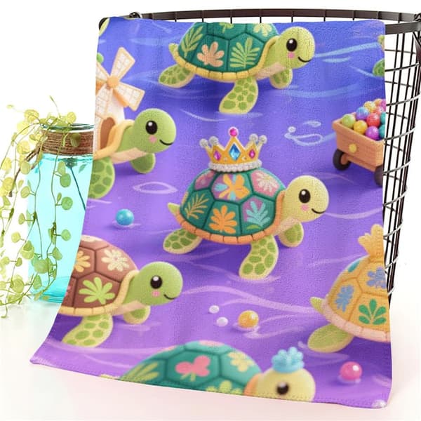 OBOSOE Strandhandduk 70x140cm - Küssliche Schildkröten mit Kronen - Badhandduk Reisehandduk
