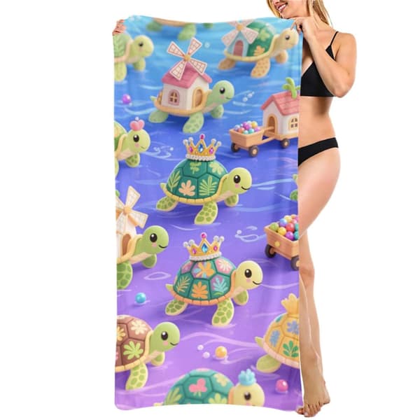 OBOSOE Strandhandduk 70x140cm - Küssliche Schildkröten mit Kronen - Badhandduk Reisehandduk