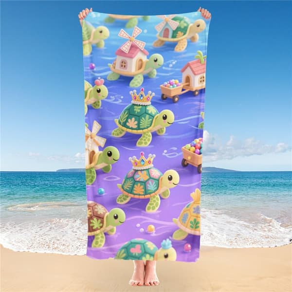 OBOSOE Strandhandduk 70x140cm - Küssliche Schildkröten mit Kronen - Badhandduk Reisehandduk