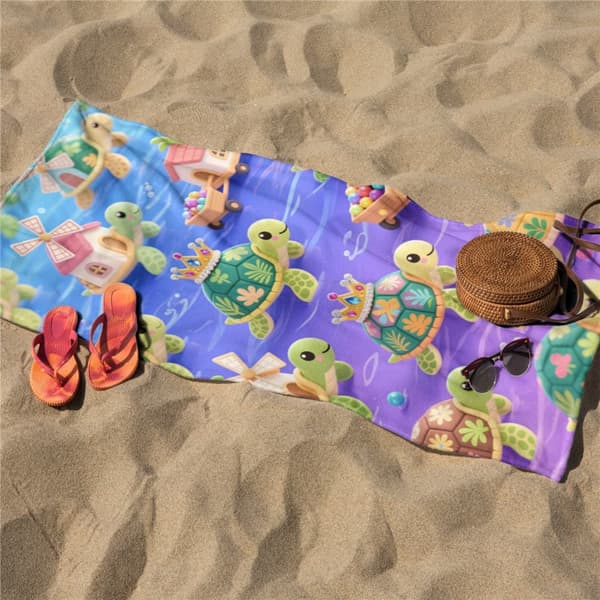 OBOSOE Strandhandduk 70x140cm - Küssliche Schildkröten mit Kronen - Badhandduk Reisehandduk