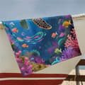 Miniatyrbild 3 av 5: OBOSOE Strandhandduk 70x140cm - Meeresschildkröte in bunter Unterwasserwelt - Badhandduk Reisehandduk