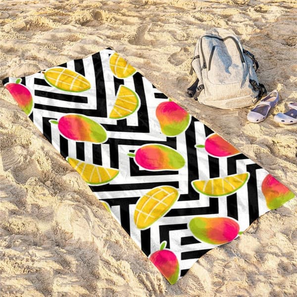 OBOSOE Rantapyyhe 70x140cm - Mango - Muster mit Geometrie - Kylpypyyhe Matkapyyhe