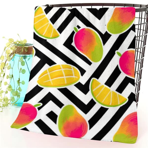OBOSOE Rantapyyhe 70x140cm - Mango - Muster mit Geometrie - Kylpypyyhe Matkapyyhe