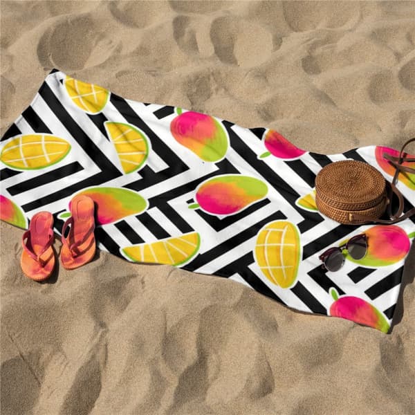 OBOSOE Rantapyyhe 70x140cm - Mango - Muster mit Geometrie - Kylpypyyhe Matkapyyhe