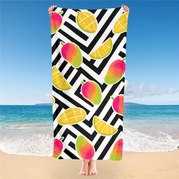 OBOSOE Rantapyyhe 70x140cm - Mango - Muster mit Geometrie - Kylpypyyhe Matkapyyhe