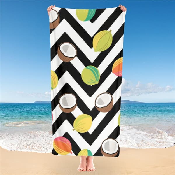 OBOSOE Strandhåndklæde 70x140cm - Kokosnüsse & Geometrisches Muster - Badehåndklæde Rejsehåndklæde