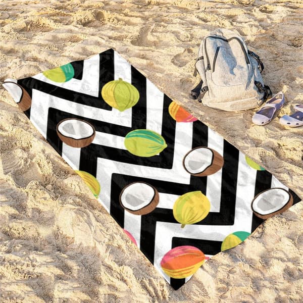 OBOSOE Strandhåndklæde 70x140cm - Kokosnüsse & Geometrisches Muster - Badehåndklæde Rejsehåndklæde