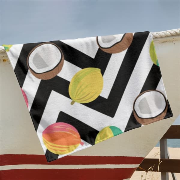 OBOSOE Strandhåndklæde 70x140cm - Kokosnüsse & Geometrisches Muster - Badehåndklæde Rejsehåndklæde