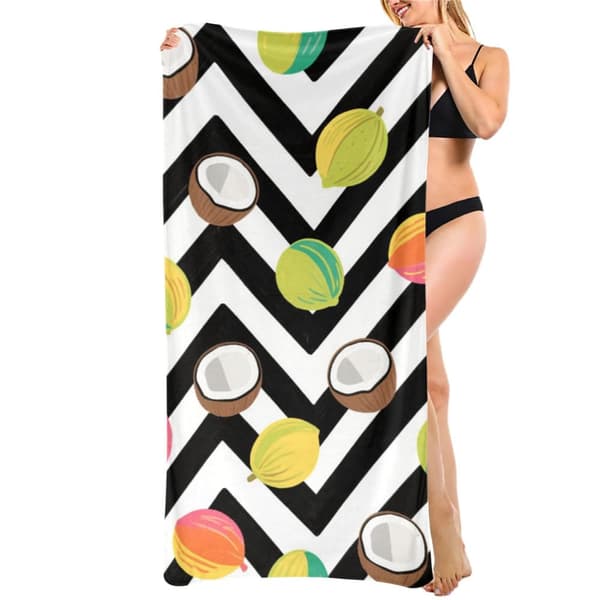 OBOSOE Strandhåndklæde 70x140cm - Kokosnüsse & Geometrisches Muster - Badehåndklæde Rejsehåndklæde