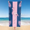 Miniatyrbillede 2 af 6: OBOSOE Strandhåndklæde 70x140cm - Flamingo & Palmenblätter im Streifenlook - Badehåndklæde Rejsehåndklæde