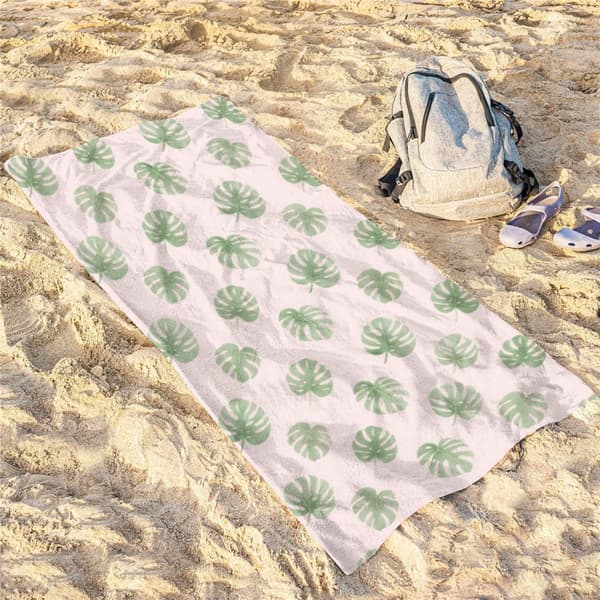 OBOSOE Strandhåndklæde 70x140cm - Flamingo & Palmenblätter im Streifenlook - Badehåndklæde Rejsehåndklæde