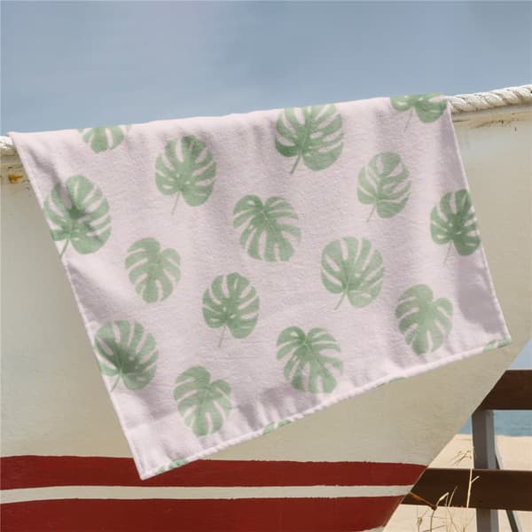 OBOSOE Strandhåndklæde 70x140cm - Flamingo & Palmenblätter im Streifenlook - Badehåndklæde Rejsehåndklæde