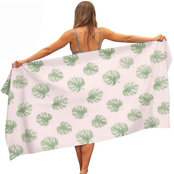 OBOSOE Strandhåndklæde 70x140cm - Flamingo & Palmenblätter im Streifenlook - Badehåndklæde Rejsehåndklæde