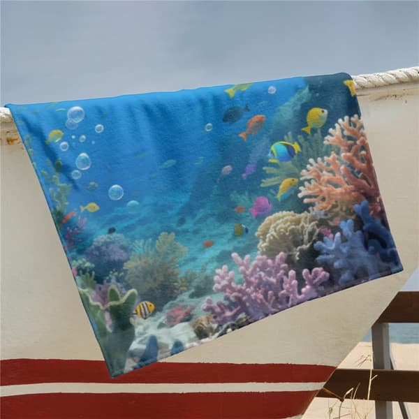 OBOSOE Strandhåndklæde 70x140cm - Hai i bunter Unterwasserwelt - Badehåndklæde Rejsehåndklæde