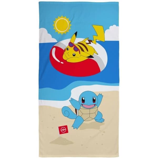 Strandhandduk - Pokémon - Pikachu och Squirtle - 100% bomull - Maskintvättbar - 140x70 cm