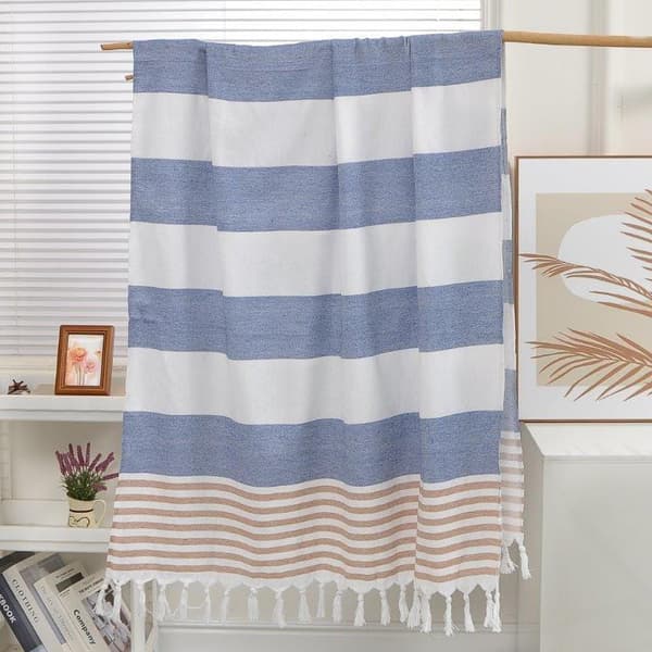 Boho Strandhandduk med Fransar 90x180 cm Vit/Blå