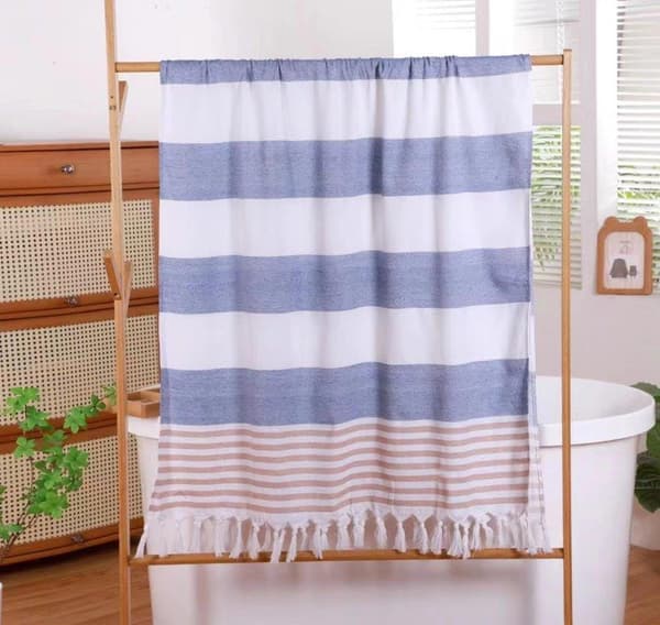Boho Strandhåndklæde med Frynser 90x180 cm Hvid/Blå