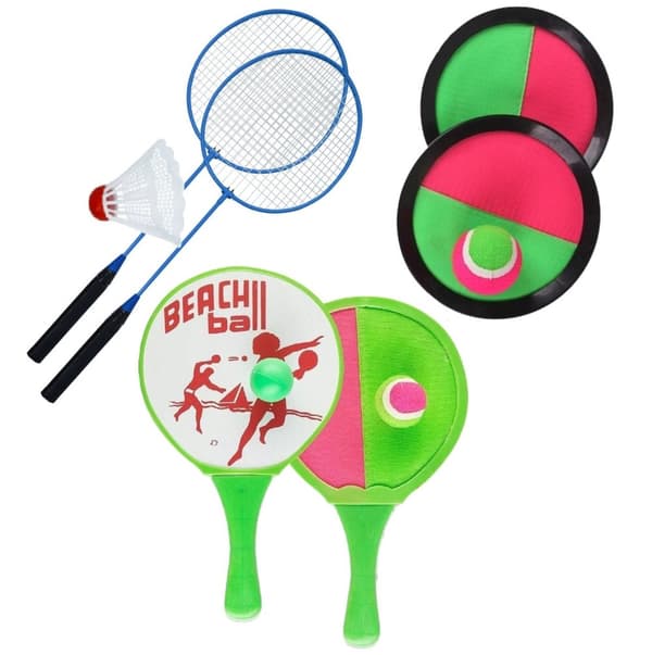 Strand Spel Kit . BADMINTON SET,  CATCH-BALL SET o TENNIS SET M OLIKA SPEL