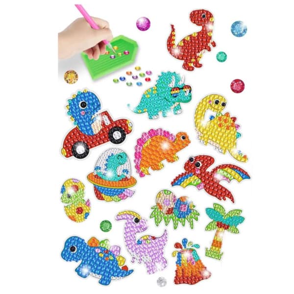 Glitrende diamantmaleriklistremerker med dinosaurmotiver