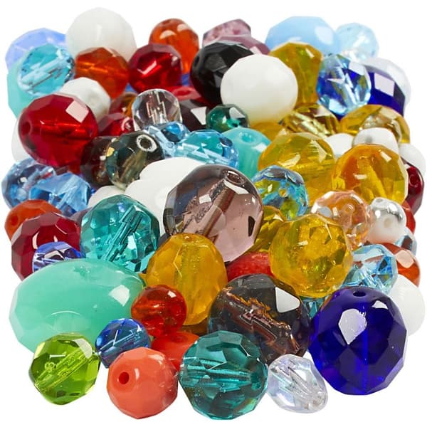 Facettpärlor Glas - Klara Färger - 3-15 mm - ca 450 st