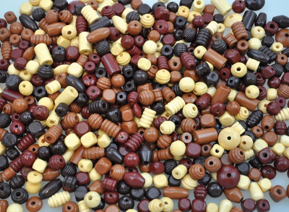 Träpärlor mix natur/brun 250gr ca 600st