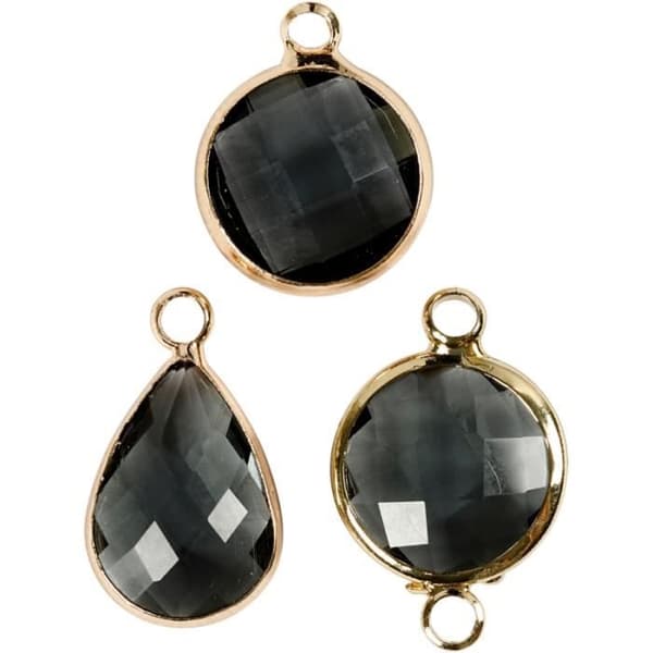 Pendentiv - Svart - Assortiment av 6 st - Färgade glas - Metall - 3 olika designer