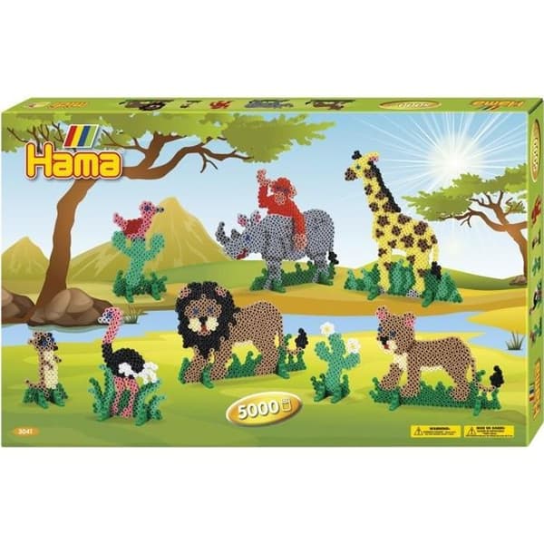 Midi safari pärlset - HAMA - Stor modell - 5000 pärlor - 5 tallrikar - 16 stöd