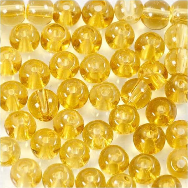 Glaspärlor - Gul - Paket med 45 st - 4 mm - Transparent - Blandad