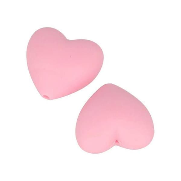 2 hjärtsilikonpärlor - 29 x 19 x 12 mm - rosa