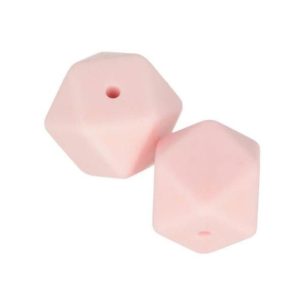 2 sexkantiga silikonpärlor - 17 mm - puderrosa
