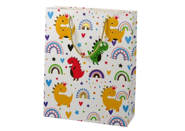 Färgglad Dinosaurs Rainbow Presentpåse 32 cm x 26 cm x 10 cm
