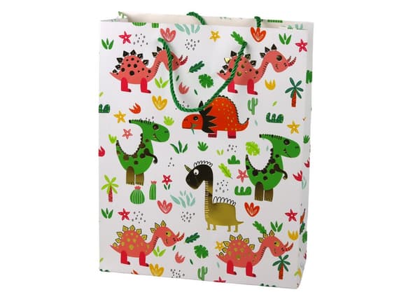 Paperinen lahjapussi Värikäs Dinosaurukset Palmut 32 cm x 26 cm x 10 cm