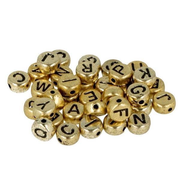 600 svarta/guld alfabetpärlor