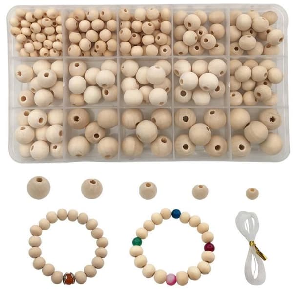 220 stycken 6 till 14 mm naturliga runda träpärlor blandade storlekar pärlor för dekorationer Att göra DIY-tillbehör
