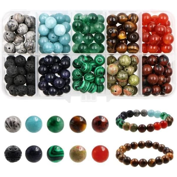 Förpackad 200 st 8 mm naturstenspärlor DIY armband Halsband Pärlor Kit
