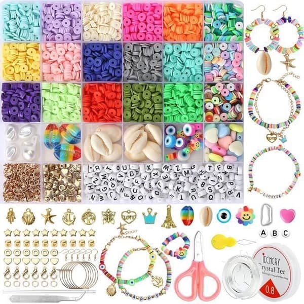 6 mm Polymer Clay Beads Kit, alfabetpärlor, skalpärlor för halsband, smycken, gör det själv
