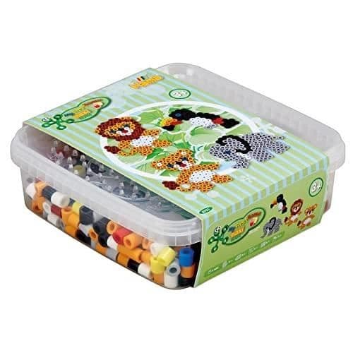 HAMA Animal Box - 600 pärlor och 2 tallrikar - strykpärlor för barn från 3 år och uppåt