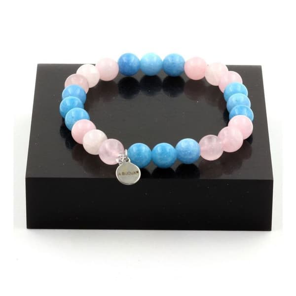 Armband - A Bijoux - Blå kalcedon + Rosenkvarts - 8 mm - Tillverkad i Frankrike - Unisex