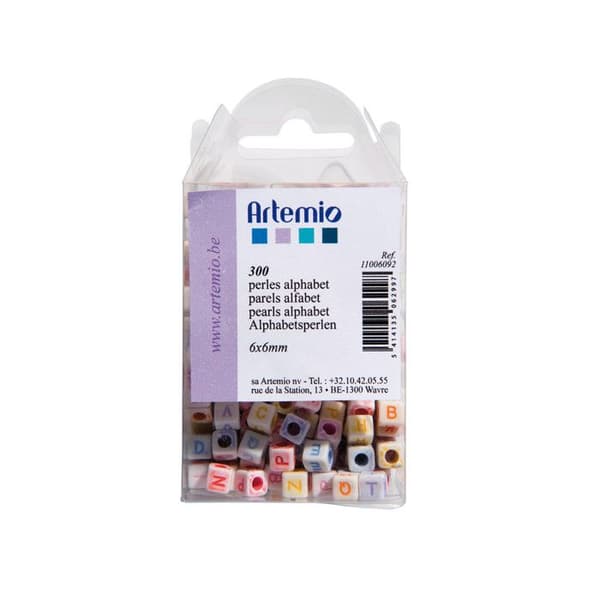 Flerfärgade alfabetpärlor - Artémio - 300 pärlor - 6x6 mm - För barn - Blandat