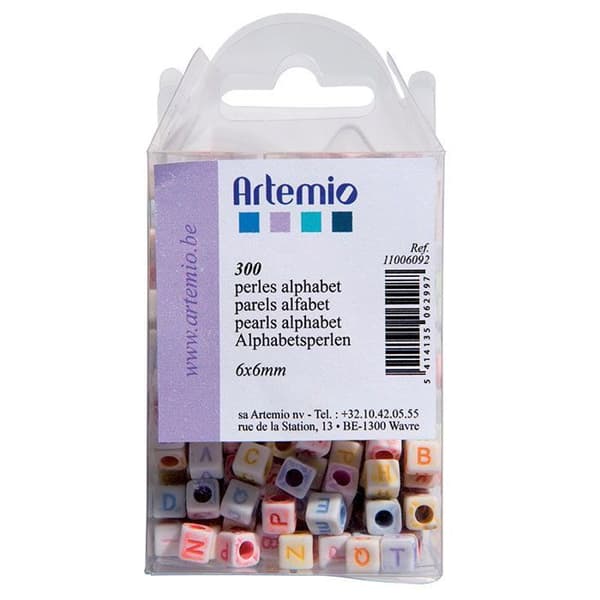 Flerfärgade alfabetpärlor - Artémio - 300 pärlor - 6x6 mm - För barn - Blandat