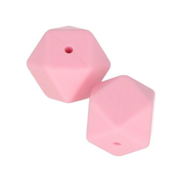 2 sexkantiga silikonpärlor - 17 mm - rosa