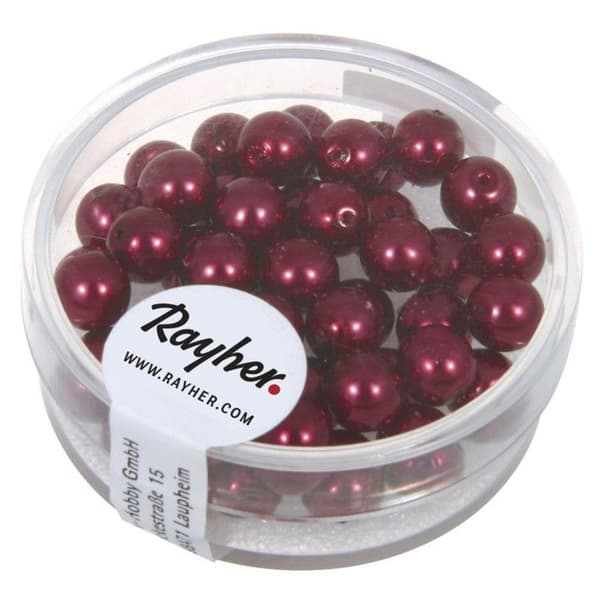Box med renässans Bordeaux glaspärlor - RAYHER - Diameter 6 mm - Färg Röd