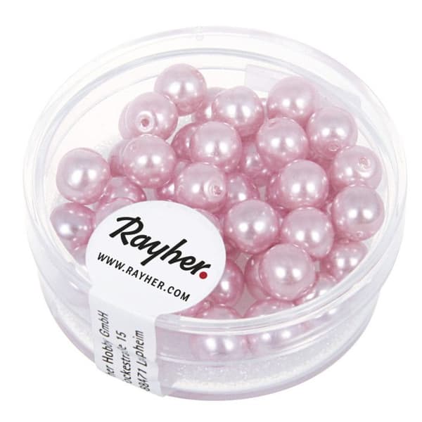 Box med 45 Renaissance Orchid glaspärlor - RAYHER - Diameter 6 mm - Rosa färg - Box of Beads
