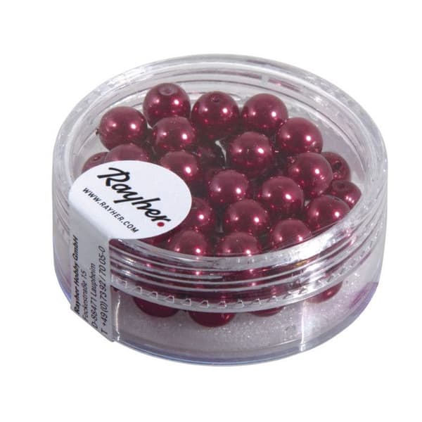 Röda renässansglaspärlor - RAYHER - Box med 45 pärlor - Diameter 6 mm