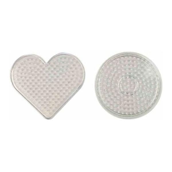 2 genomskinliga plåtar 8 cm för strykpärlor (runda, hjärta) + 2 ark bakplåtspapper 16x19,5 cm