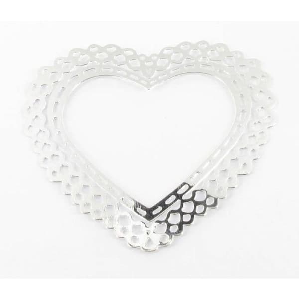 Filigranestämpel - MegaCrea - Hjärta - Silverfärgad metall - 46 x 45 mm - Allergivänlig