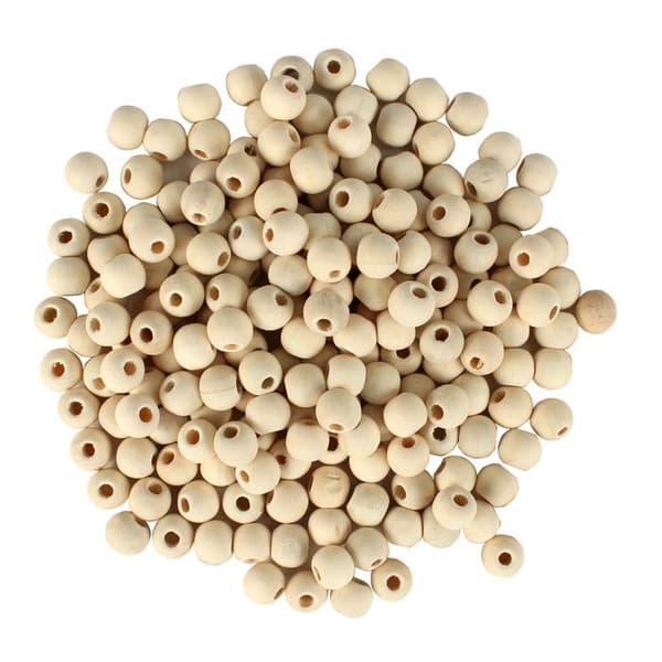 Obehandlade träpärlor - MegaCrea - Runda - Diameter 0,8 cm - 200 stycken - Blandade