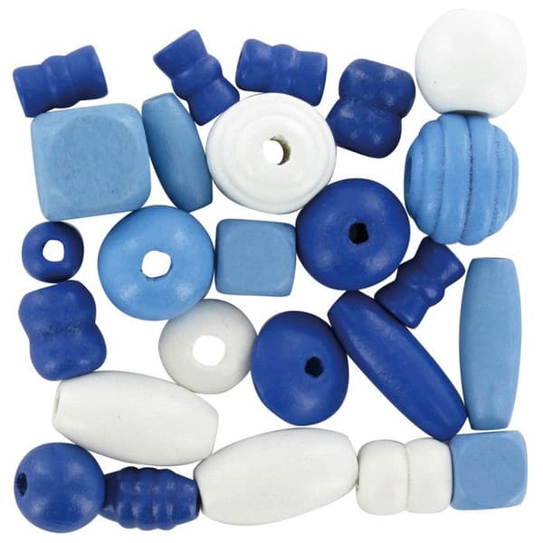 Träkulor - MegaCrea - Assorterade blå - 0,5 till 2 cm - 110 st - Blandat