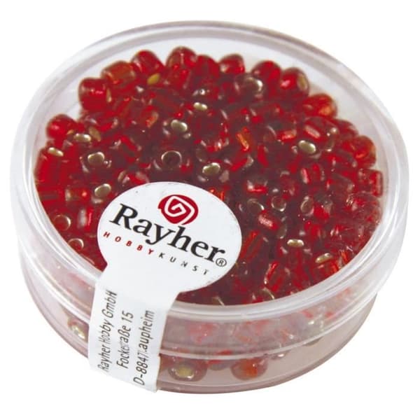 RAYHER Rocailles - 4 mm - Med silverkant - Röd - Kartong med 17 g